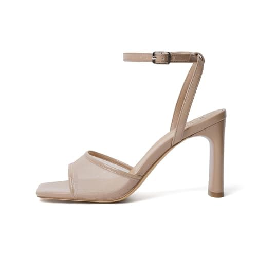 Reitoye Nude Mesh Heels for Women Open Toe Chunky High Heels Strappy Ankle Strap Sandals Womens Size 8.5 - Thumbnail 4