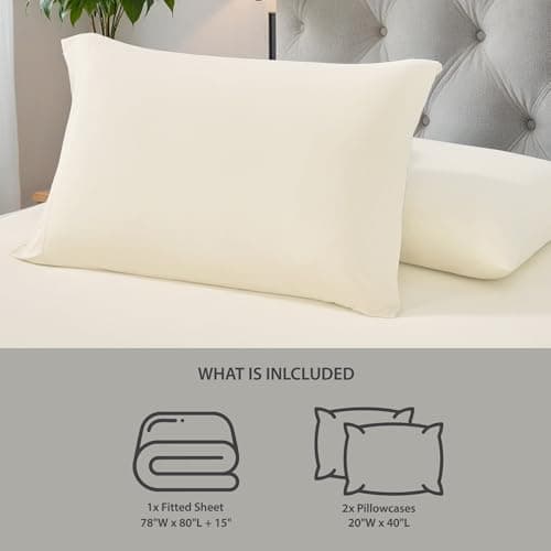 Regency Heights King Sheet Sets 3 Piece, Cooling Spandex Sheet,Fade Resistant Fitted Sheet & Pillowcases, All Elastic Fits Up to 15" Mattress, Breathable & Moisture-Wicking for Hot Sleepers, Ivory - Thumbnail 6