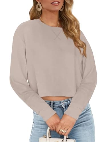 JINKESI Womens Long Sleeve Crewneck Cropped Sweatshirt Soft Loose Pullover Tops Fall Outfits Gray-2XL - Image 1