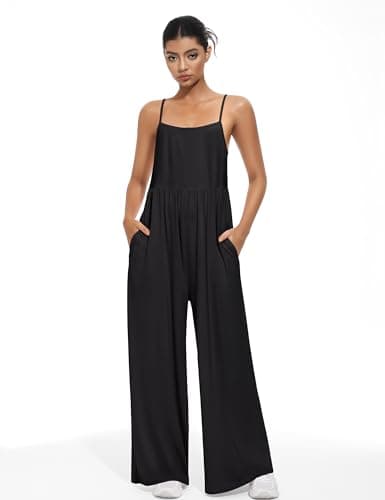 EUYZOU Jumpsuits for Women Casual Loose Fit Summer Outfits Wide Leg Rompers Sleeveless Vacation Trendy One Piece Jumpers, Black XL - Thumbnail 3