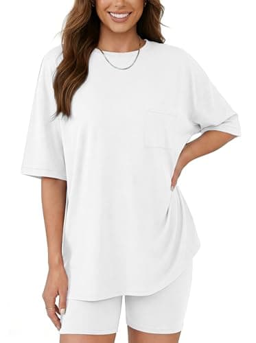 Aotasely Women 2 Piece Lounge Set Summer Oversized T-Shirt Biker Shorts Matching Airport Travel Casual Outfits Clothes - Image 1