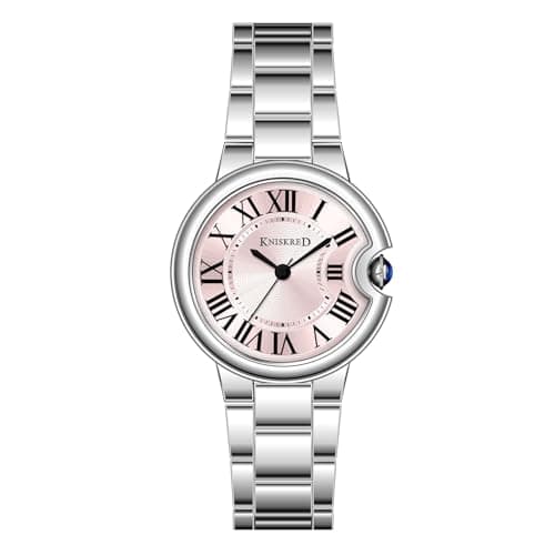 KNISKRED Classic Watch for Women with Vintage Roman Numerals and Solid Stainless Steel Band Ladies Casual Watch (Silver Pink) - Image 1