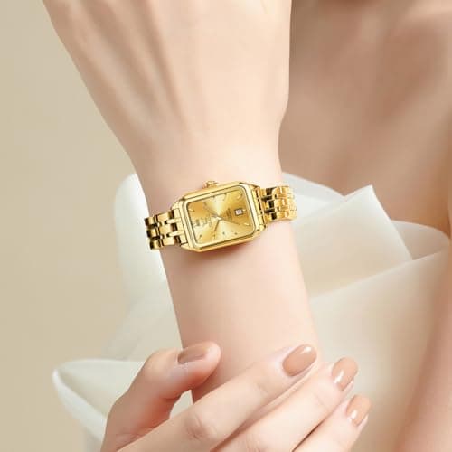 OLEVS Womens Watch Dainty Gold Ladies Watches for Women Rectangle Fashion Water Resistant Small Wrist Watch Women Square Stainless Steel Analog Dressy Date Women's Watches Relojes para Mujer - Thumbnail 2