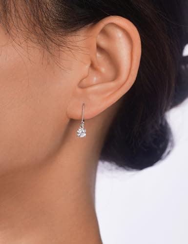 IMOLOVE Moissanite Leverback Drop Earrings for Women, Dangle Earrings 925 Sterling Silver with 18K White Gold Plated, Delicate Wedding Jewelry Gifts 1CT - Thumbnail 4