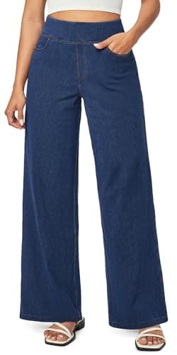 IUGA Wide Leg Jeans Woman High Waisted Pull On Baggy Jeans for Women Stretchy Trendy Womens Jean Straight Casual Denim Pants Dark Blue - Image 1