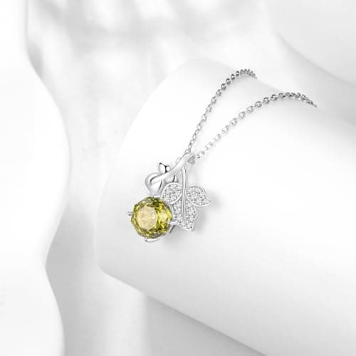 Aurora Tears Birthstone Rose Pendant Necklace - 925 Sterling Silver August Peridot Rose Cut Cubic Zirconia Flower Leaf Necklace Anniversary Birthday Jewelry Gift for Women Wife Mom Daughter DP0389A - Thumbnail 3