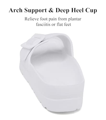Haifago Women's White Platform Slides, Single Straps Sandals with Arch Support Comfortable Foam Summer Beach Slide - Thumbnail 5