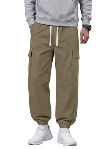 Crastimo Men Baggy Hiking Pants Elasticity Waist Drawstring Tapered Leg Jogging 4 Pockets Cozy Boy Sweatpants 2026 Spring Valentine Day Gift Khaki XL - Image 1