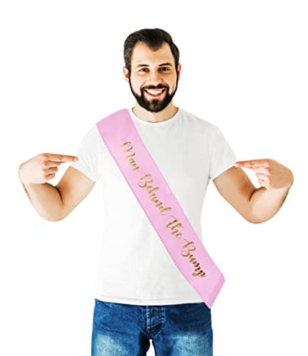 "Man Behind The Bump" Funny Baby Shower Sash for Daddy to Be, Baby Shower Party Decorations Gifts Supplies Dad to Be Baby Gender Reveal Ideas New Father Favors (Pink)