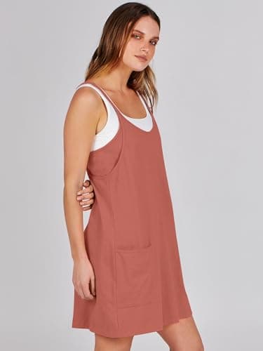 Prinbara Women Athletic Tennis Dress Summer Workout Sports Mini Romper Dress Built in Shapewear Shorts Sundress 2026 Outfits Rust Red Large - Thumbnail 4