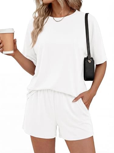 BTFBM 2 Piece Short Sets For Women 2026 Summer Airport Travel Vacation Outfits Loose Matching Clothing Spring Lounge Set(White, XX-Large) - Image 1