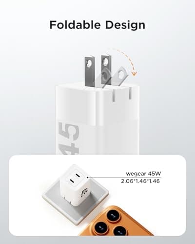 wegear 45W USB C Charger, 2 Port GaN Fast Charging with PPS, Foldable Wall Charger Block for iPhone 17/16/15, iPad, Galaxy S25/S24, Pixel 10/9 (White) - Thumbnail 4