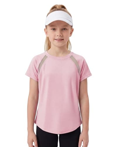 Stelle Girls Athletic Shirts Short Sleeve Crewneck T Shirts Active Sports Top Soccer Gym Workout Tshirt Summer Tees for Kid (Light Pink,14-15 Years) - Image 1