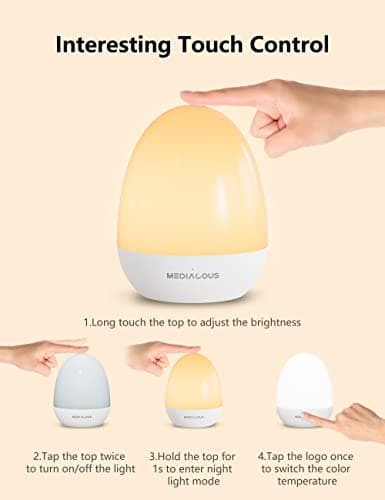 MediAcous Night Lights for Kids Room, Egg Light for Nursery with Stable Charging Pad, Dimmable Baby Night Light with 1H Timer & Touch Control, ABS+PC LED Egg Night Light for Breastfeeding, Up to 200H - Thumbnail 3