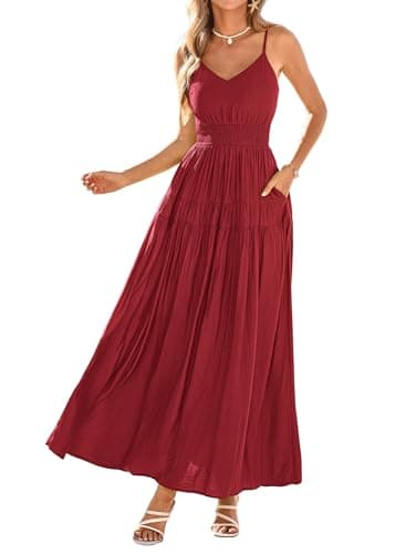 KIRUNDO Maxi Dresses for Women 2026 Summer Sleeveless Spaghetti Strap Long Flowy Beach Vacation Dress Boho A Line Sundress Red - Image 1