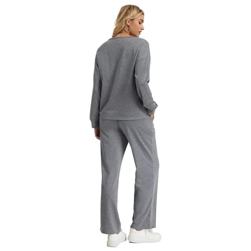 MAGICATELIER Women 2 Piece Matching Lounge Sets Long Sleeve Top Wide Leg Pants Pockets Travel Sweatsuit Casual Tracksuit - Thumbnail 6