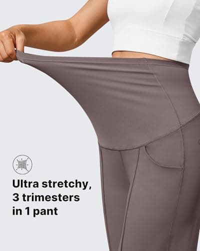 G4Free Maternity Athletic Shorts Over The Belly Comfy Wide Leg Pregnancy Casual Shorts with Pockets Summer Postpartum(Taupe,XXL) - Thumbnail 4