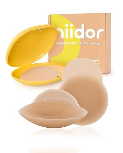 Niidor Nipple Covers for Women with Lift- Silicone Reusable Pasties Breast Petals No Show Under Any Oufit for All Day Comfort Almond 9CM Small - Image 1