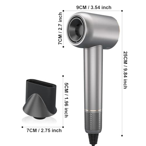 Hair Dryer - 110000 RPM High-Speed Brushless Motor Negative Ionic Blow Dryer for Fast Drying, Low Noise Thermo-Control Hair Dryer with Magnetic Nozzle, Gold Silver - Thumbnail 3