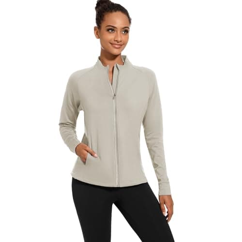bpbtti Women's Polar Fleece Zip Up Workout Jackets with Pockets Slim Fit Cottony Soft Jacket for Running Athletic Yoga (Moon beam,X-Large) - Thumbnail 5