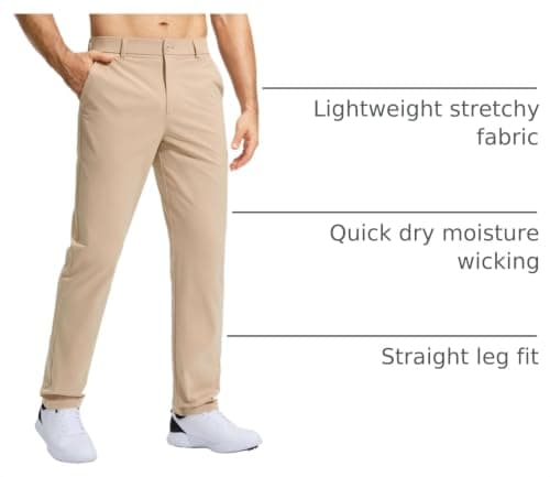 Pudolla Dress Pants for Men Golf Pants Stretch Work Dress Comfy Pants 34 Lightweight Quick Dry Casual Slacks Trousers(Khaki 33Wx34L) - Thumbnail 4