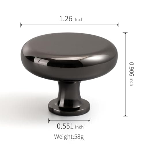 YAGU Modern 10 Pack Dark Grey 1-1/4 Inch Kitchen Drawer Knobs Solid Round Polished Black Cabinet Pulls Dresser Furniture Hardware for Cupboard Wardrobe Closet - Thumbnail 3
