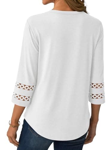 GKBK 3/4 Length Sleeve Womens Tops Dressy Casual Blouses for Women 2026 Trendy Lace Tunic Business V Neck Outfits Tshirts T Shirts Spring Summer Fashion Clothes White M - Thumbnail 3