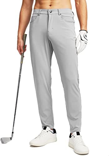 Men's Stretch Golf Pants with 6 Pockets Slim Fit Dress Pants for Men Travel Casual Work (Grey, S)