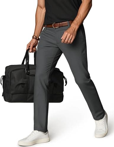 PJ PAUL JONES Mens Regular Fit Golf Pants Stretch Work Dress Pants Lightweight Comfy Golf Pant Trousers for Office Travel Dark Grey S - Image 1