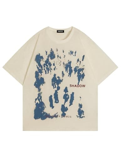 Vamtac Mens Oversized Graffiti Graphic Tees - Y2K Vintage T Shirts for Men Short Sleeve Summer Top Apricot M - Image 1