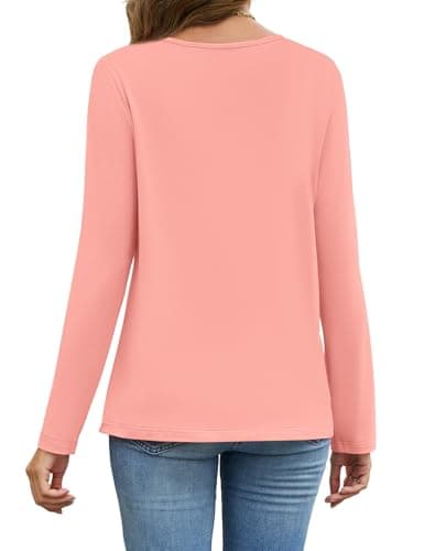 JUSTFASHIONNOW Lace Long Sleeve Tops for Women V Neck T Shirts Business Casual Blouses Cute Tunic Tops Trendy Comfy Tee Winter Outfits 2025 (Pink,Medium) - Thumbnail 6