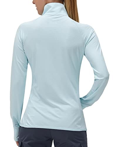 Women's UPF 50+ UV Sun Protection Clothing Long Sleeve Athletic Hiking Shirts Lightweight SPF Zip Up Outdoor Jacket (Blue,M) - Thumbnail 2