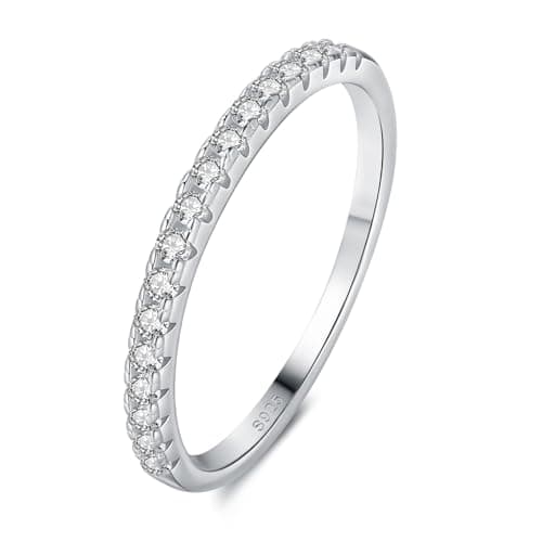 HYLYLEED Moissanite Wedding Bands for Women 18K White Gold Plated Solid 925 Sterling Silver D Color VVS1 Simulated Diamond Stackable Ring Eternity Rings, I Shape, Size 5 - Image 1