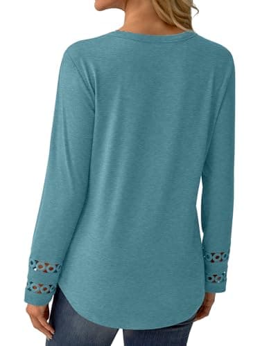 GKBK Women’s Long Sleeve V Neck Tunic Top Casual Dressy Blouse Business Loose Fit Trendy 2025 Fall Outfits Cyan XXL - Thumbnail 5