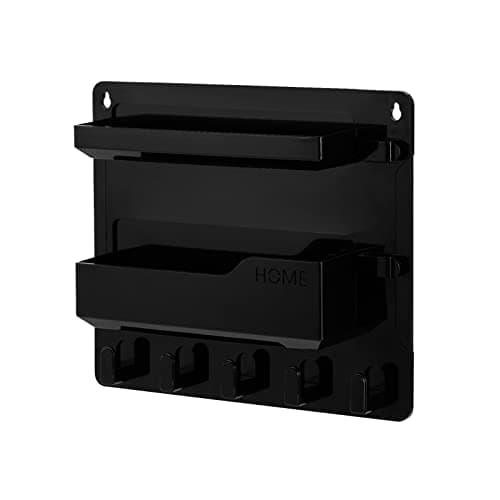 JUMEIHUI Wall Mount Shelf Organizer, Adhesive Bedside Shelf Accessories with Hooks and Cable Clips, Dorm Room Wall Storage for Phone, Remote, Earphone, Kindle, Plastic(Black) - Thumbnail 4