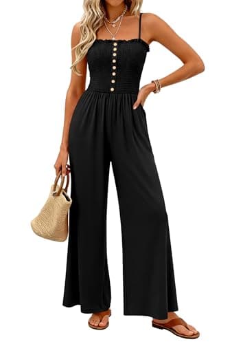PRETTYGARDEN Jumpsuits for Women Dressy 2026 Summer Sleeveless Casual Wide Leg Rompers Spring Cruise Vacation Outfits (Black,Small) - Image 1