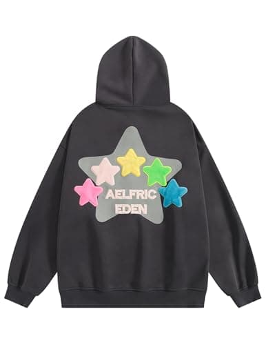 Aelfric Eden Star Hoodie Y2K Graphic Hoodies for Men Women Oversized Pullover Streetwear Hooded Sweatshirt Black X-Large - Thumbnail 4