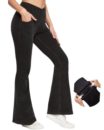 IUGA Black Jeans for Women High Waist Stretchy Flare Bell Bottom Jeans Pull On Wide Leg Jean Woman Flare Leggings Pants(Denim Black, XX-Large)