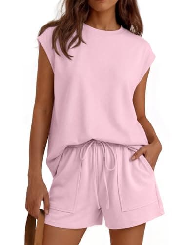 LILLUSORY Womens Lounge Two 2 piece Sets Summer Outfits 2026 Loungewear Matching Vacation Beach Travel Sweatsuits Sweat Tracksuits Pajamas Pjs Clothes Shorts Clothing Fashion Trendy Black Pink M - Image 1