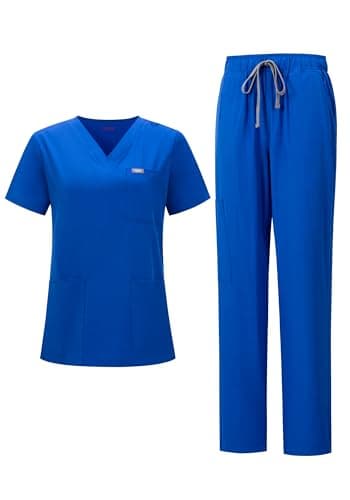 YEZEX Women's Scrub Set, V-Neck Top & Straight Leg Pants w/ 6 Pockets, Medical Scrubs Top & Pants - Image 1