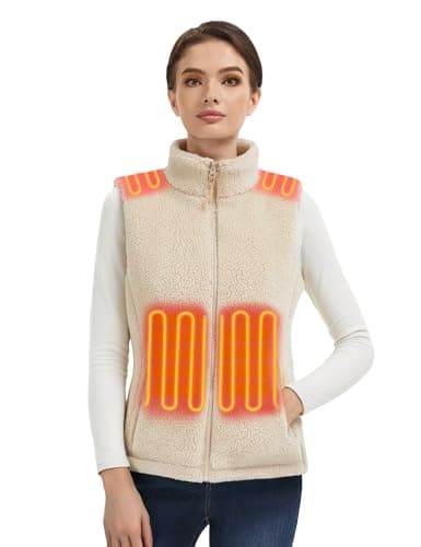 ELTENA Professional Women's Heated Vest with 20000mAh Battery equipped with Flashlights (US, Alpha, Medium, Regular, Regular, Khaki Fleece Vest)