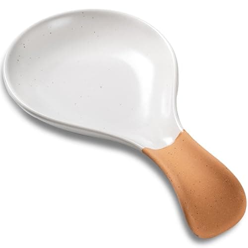 Caigmo Spoon Rest for Stove Top, Heat Resistant Ceramic Utensil Rest for Kitchen Countertop, Coffee Spoon Holder, Dishwasher Safe, White & Terracotta - Image 1