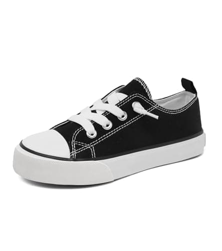 Toddler Little Kid Cushioned Canvas Shoes Slip On Sneakers Soft and Durable Black White - Image 1