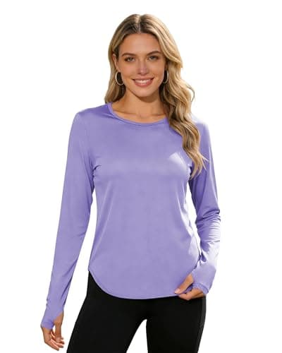 Womens Sun Shirts UPF 50+ Long Sleeve Sun Protection Clothing Moisture Wicking Dry Fit Lightweight Workout Running Hiking Outdoor Athletic Tops Purple M - Image 1
