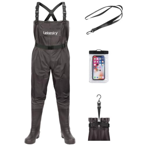 Lekesky Fly Fishing Chest Waders with Boots for Men Women, US Sizes 5–14,2-Ply Nylon/Pvc Waterproof Waders(Brown,M12) - Image 1