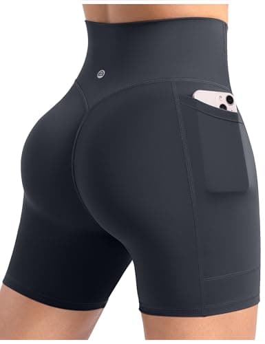 ENERBLOOM Workout Biker Shorts Womens with Pockets High Waist Yoga Gym Running Volleyball Athletic Shorts 6" Dark Navy X-Large - Image 1