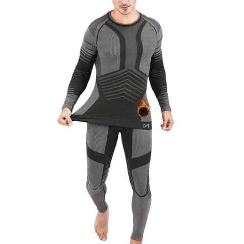 MeetHoo Mens Thermal Underwear Set Seamless Fleece Lined Base Layer Sports Long Johns Winter Gear Running Skiing Gray - Image 1