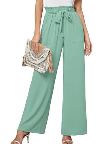 Heymoments Women's Wide Leg Pants with Pockets Light Green Lightweight XX-Large High Waisted Tie Knot Paperbag Dressy Palazzo Loose Paper Bag Comfy Business Casual Work Flowy Trousers - Image 1