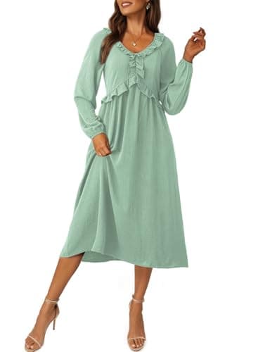 Dokotoo Womens Dresses Sundresses for Women 2026 Business Casual Outfits Early Spring Fashion Plus Size Dresses Long Flowy Dresses for Women Boho Maxi Dress Light Green - Thumbnail 5