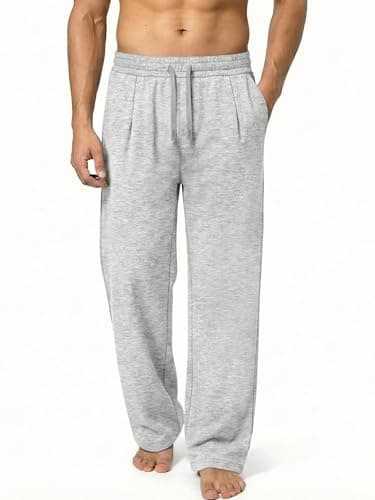 Crastimo Men's Lightweight Yoga Running Sweatpants Open Bottom Drawstring Waist Pockets Casual Lounge Pants Sports Hiking Daily Wear Women Light Gray M - Thumbnail 5